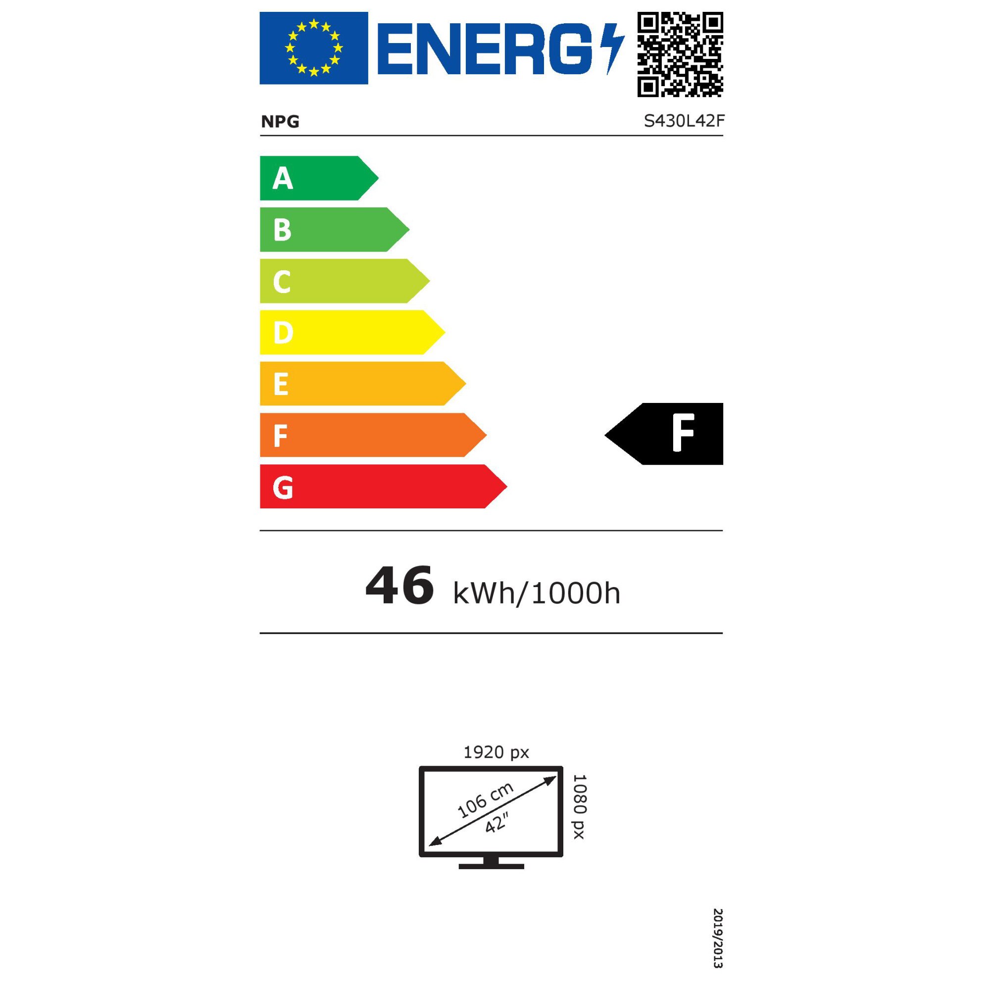 Televizor, NPG, S430L42F, Smart, LED, 42″/106 cm, FHD, Android 9.0, Wi-Fi, Telecomanda Smart, Negru