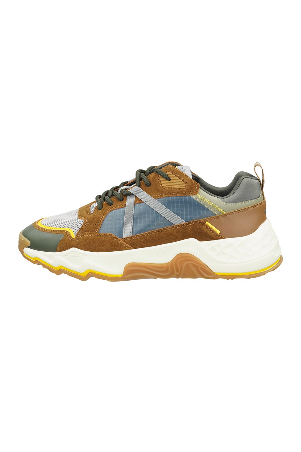 Camel Active, Pantofi sport cu insertii din piele intoarsa, Maro/verde/albastru