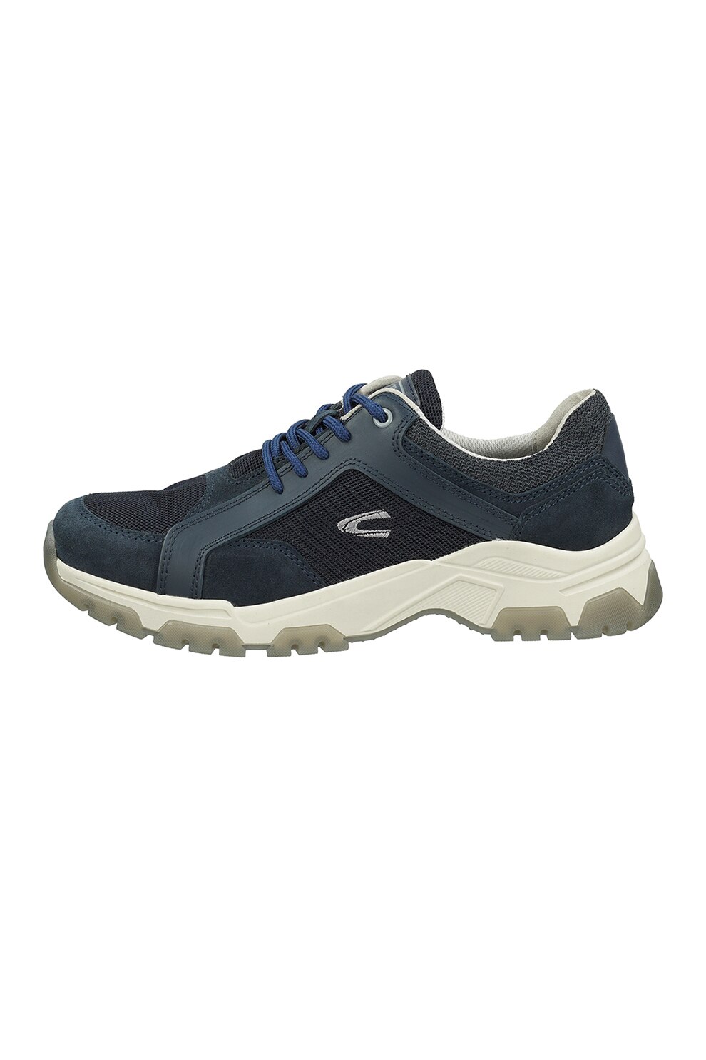 Camel Active, Pantofi sport din piele intoarsa si logo, bleumarin inchis, alb