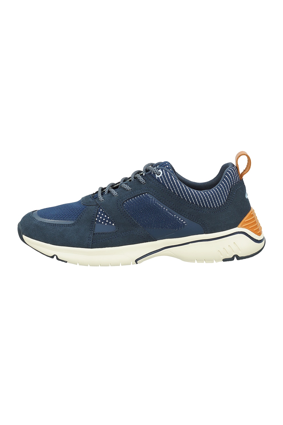 Camel Active, Pantofi sport cu garnituri din piele intoarsa si logo, Bleumarin/Alb/Oranj