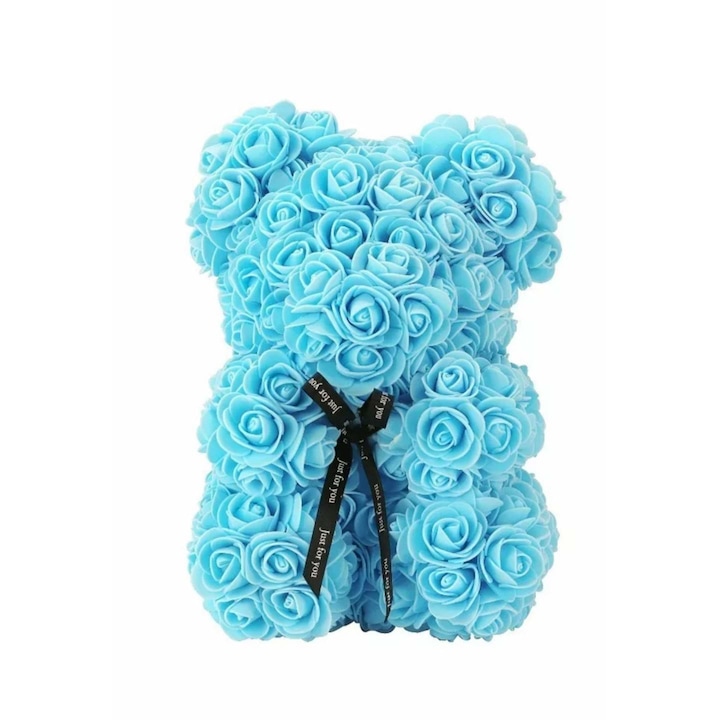 Rózsa maci, örök virág maci díszdobozban 25cm - kék