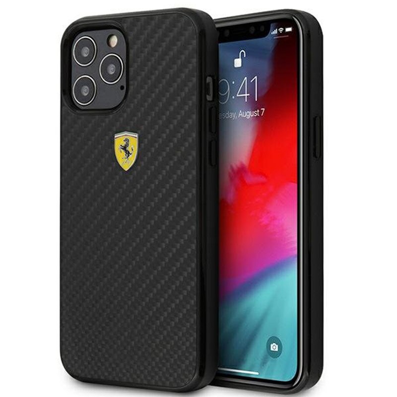 Husa Ferrari On Track Real Carbon compatibila cu iPhone 12 Pro Max, Negru