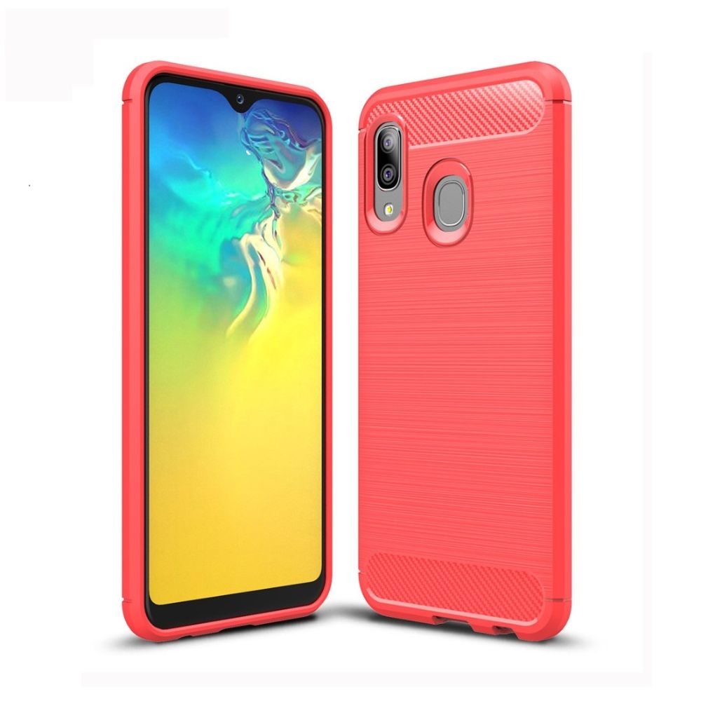 Husa Lemontti Brushed Texture Carbon Fiber compatibila cu Samsung Galaxy A20e, Red