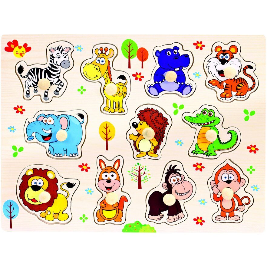 Puzzle copii, Bino, din lemn, Safari, 10 piese