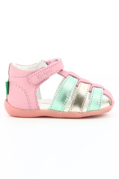 Kickers kids, Pantofi de piele cu model colorblock si velcro, Roz/Albastru aquamrin/Galben pai Kickers kids, Pantofi de piele cu model colorblock si velcro, Roz/Albastru aquamrin/Galben pai