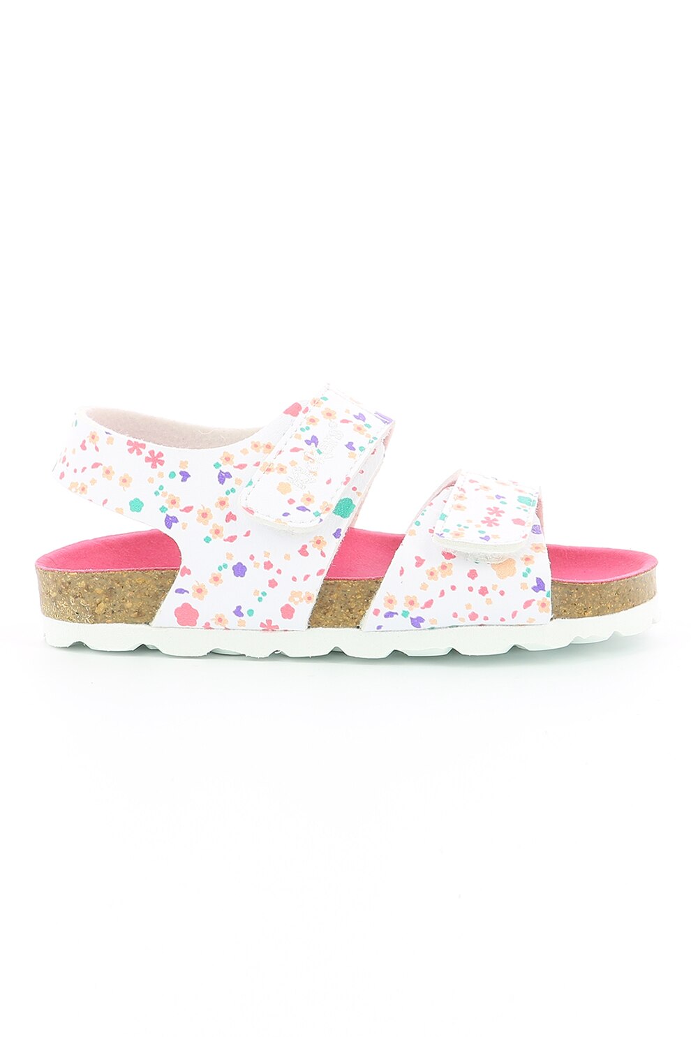 Kickers kids, Sandale de piele ecologica cu imprimeu floral, Alb/Roz/Verde