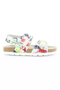 Kickers kids, Sandale de piele cu velcro si model abstract Kickers kids, Sandale de piele cu velcro si model abstract