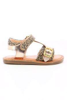 Kickers kids, Sandale de piele cu garnituri animal print Kickers kids, Sandale de piele cu garnituri animal print