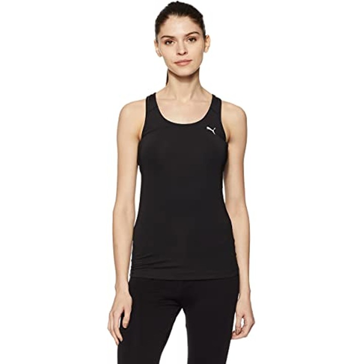 Top sport Puma, spate în formă de S, Negru mat, L