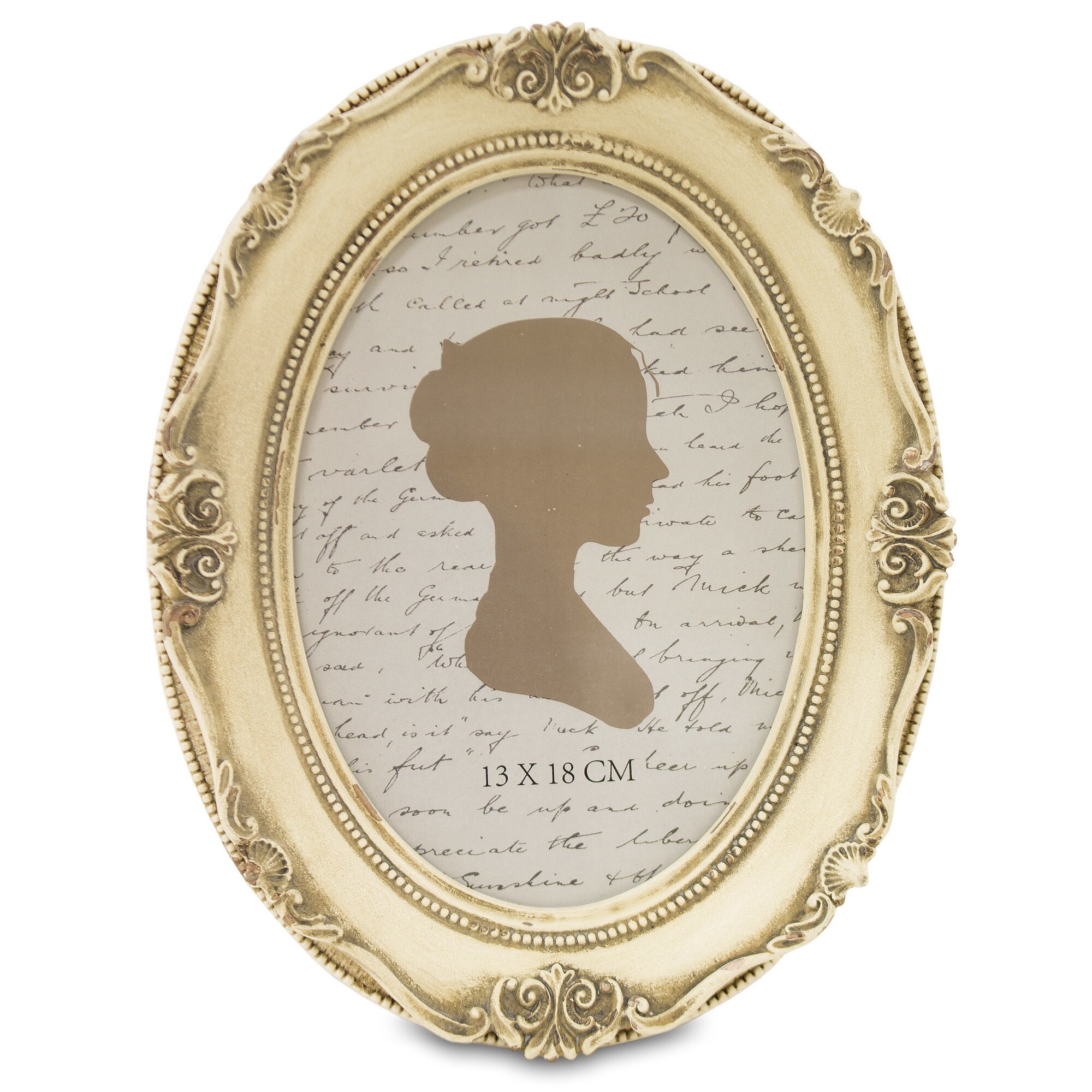 Rama foto ovala, crem antichizat, 23 x 18 x 3 cm