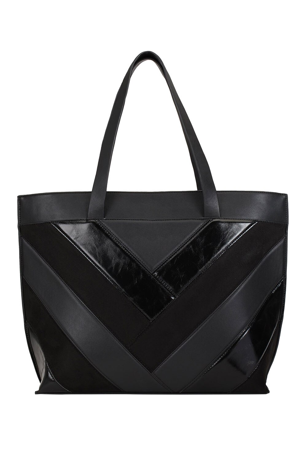 PARFOIS, Geanta shopper din piele ecologica cu detalii cu model chevron, Negru