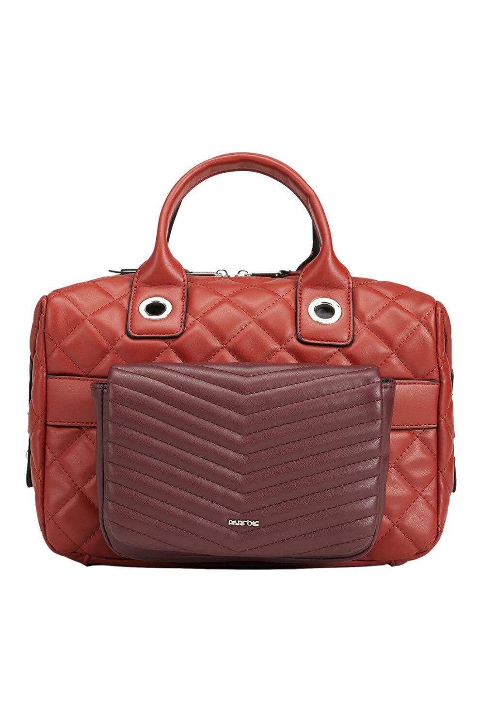 PARFOIS, Geanta din piele ecologica cu maner si aspect matlasat, Rosu inchis/Rosu bordeaux, 27x28x20 CM Standard