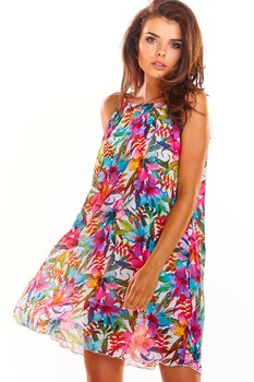 Rochie Awama, de vara, maneca scurta, model floral, Multicolor