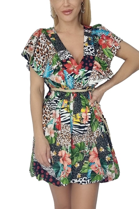 Rochie babydoll Minda cu cordon in talie, Multicolora, Marimea S/M