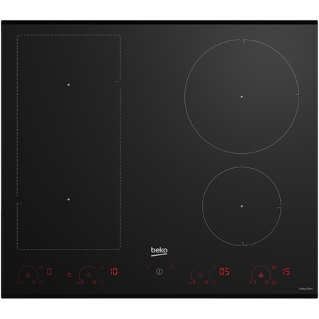 Plita incorporabila Beko HII64822UFT, Inductie, 4 zone de gatit, IndyFlex, Booster, Luminous Touch Control, 15 trepte putere, Wipe Guard, Timer, 60 cm, Negru