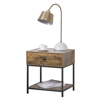 Masuta Bjuv, en.casa, 49 x 45 x 39 cm, metal/PAL melaminat, negru/efect lemn nuanta inchisa, 25 Kg, cu sertar si raft inferior Masuta Bjuv, en.casa, 49 x 45 x 39 cm, metal/PAL melaminat, negru/efect lemn nuanta inchisa, 25 Kg, cu sertar si raft inferior