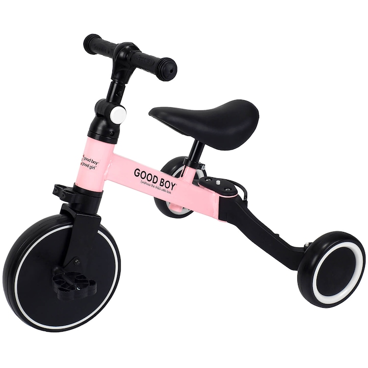Tricicleta transformabila in bicicleta fara pedale ActionOne Coral, roz