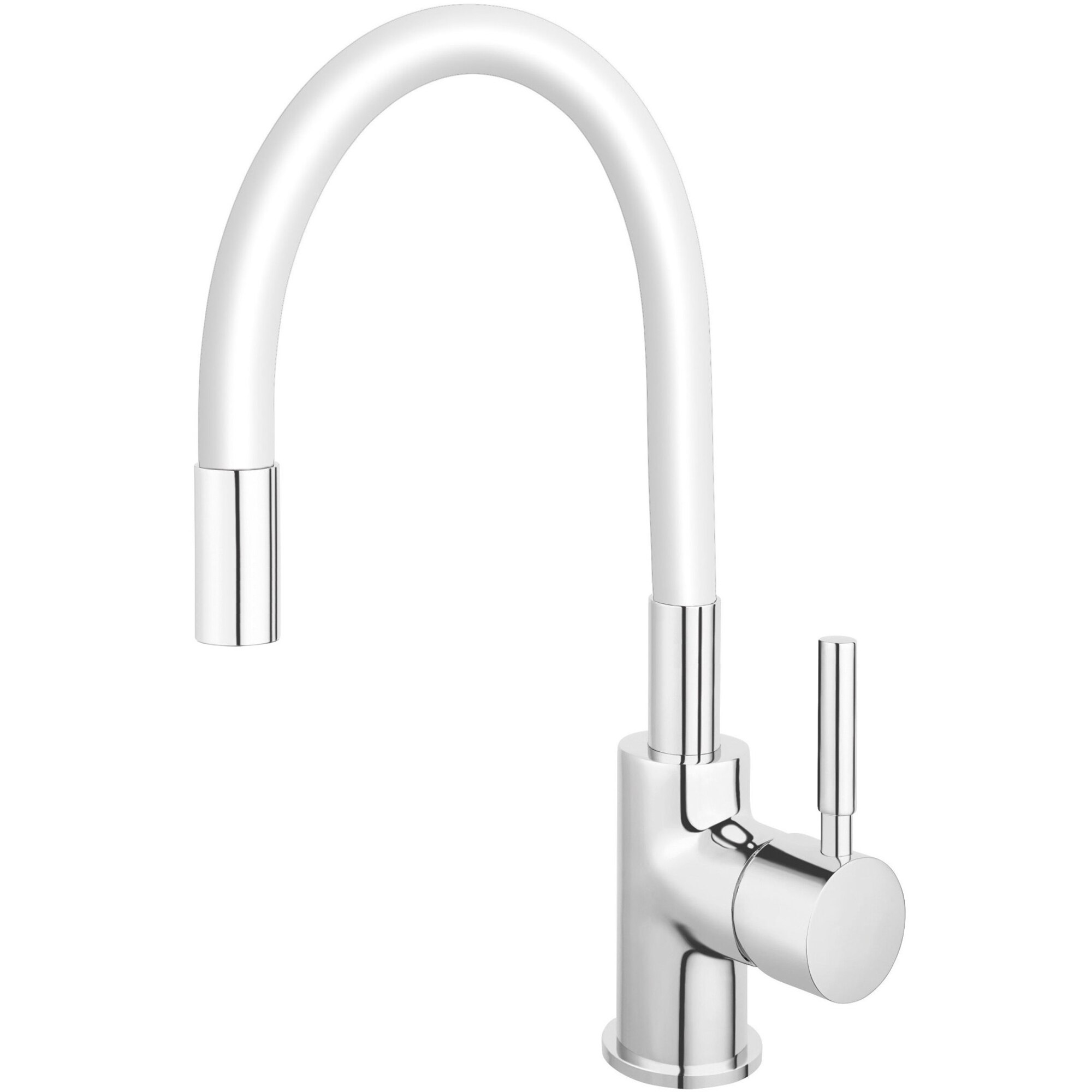 Baterie chiuveta bucatarie ZAFIT™ LUX-25, flexibila, otel inoxidabil, silicon premium, cartus ceramic, pipa inalta, monocomanda, racorduri incluse, Inox cromat/Silicon alb