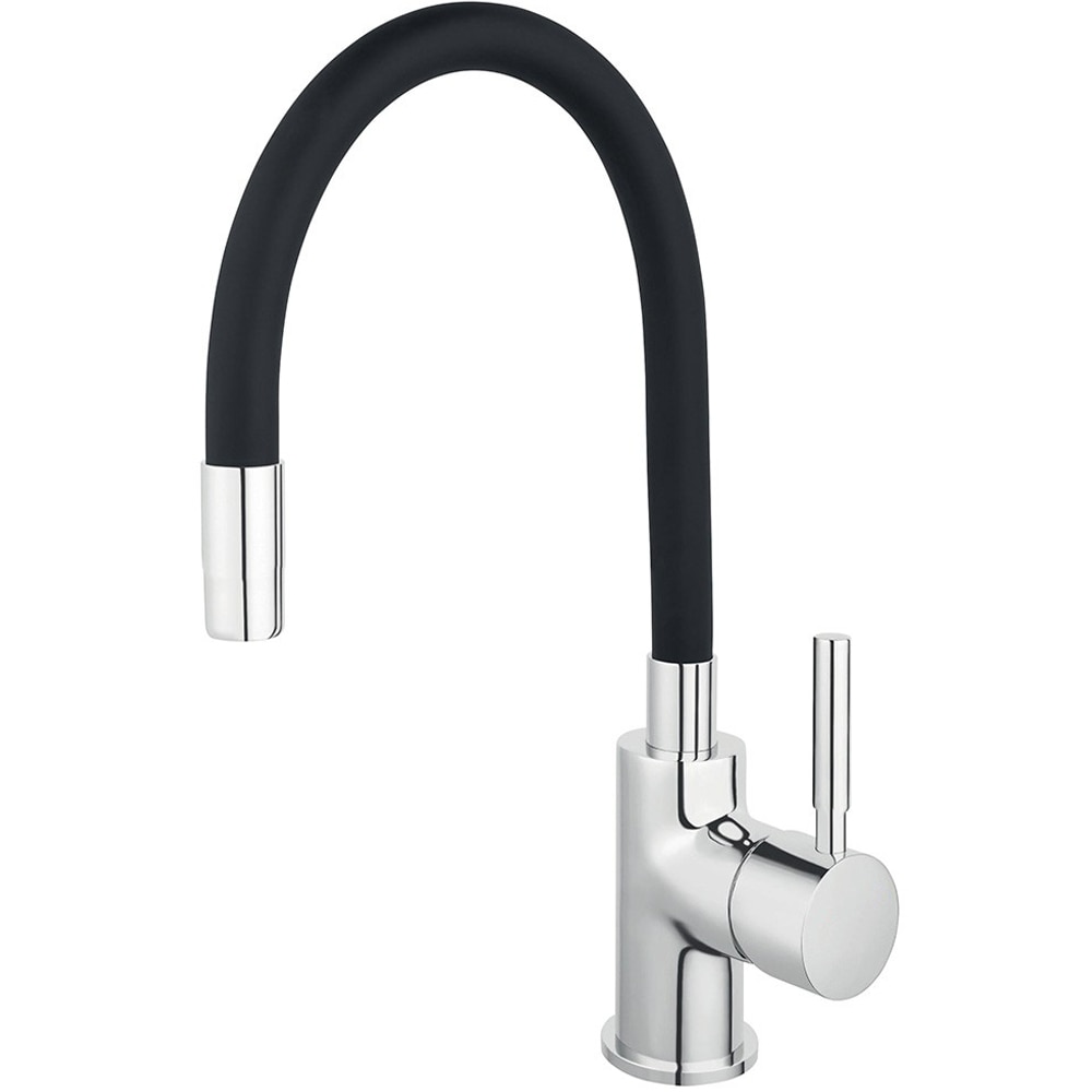 Baterie chiuveta bucatarie ZAFIT™ LUX-25, flexibila, otel inoxidabil, silicon premium, cartus ceramic, pipa inalta, monocomanda, racorduri incluse, Inox cromat/Silicon negru