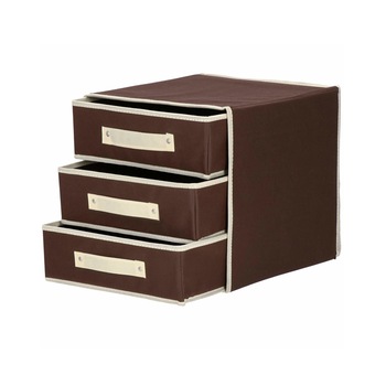 Cutie de depozitare organizator textil cu 3 sertare, 30x30 cm, culoare maro Cutie de depozitare organizator textil cu 3 sertare, 30x30 cm, culoare maro