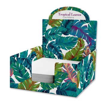 Cub hartie in cutie carton, 9X9cm, Tropical Leaves Cub hartie in cutie carton, 9X9cm, Tropical Leaves