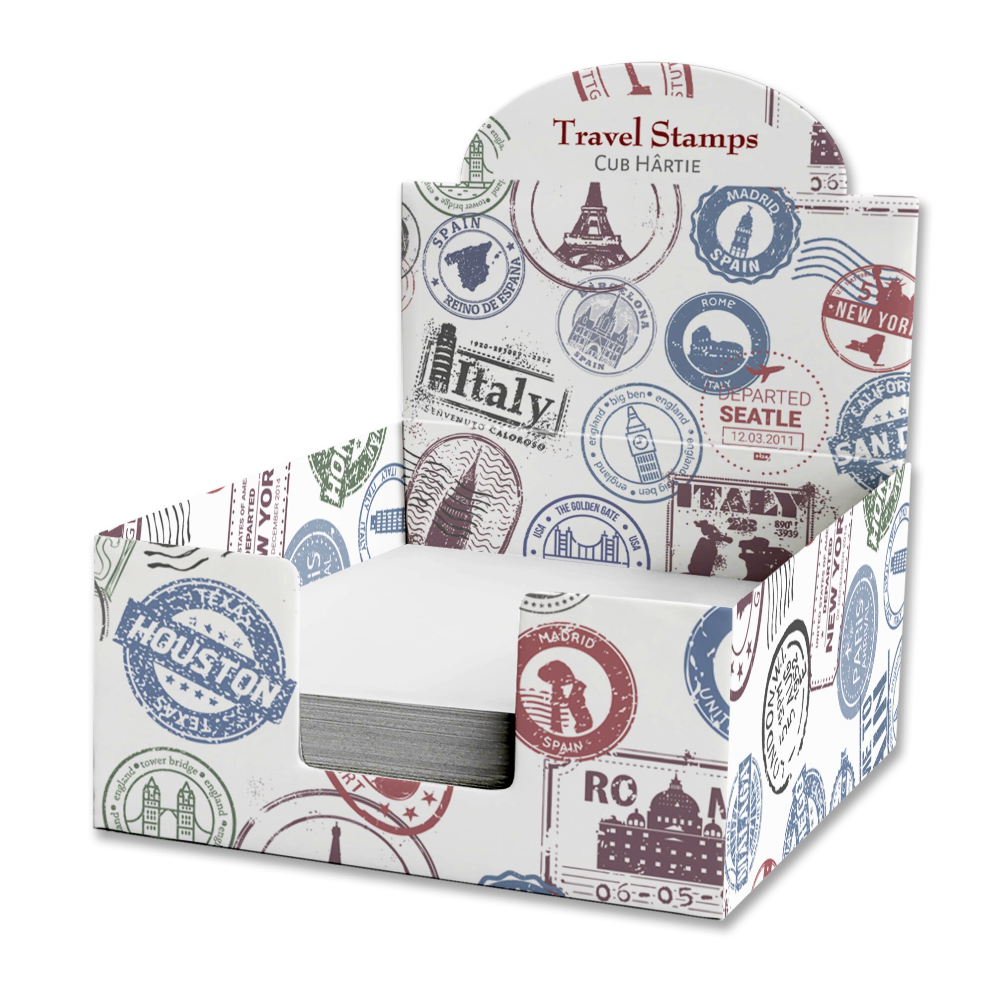 Cub hartie in cutie carton, 9X9cm, Travel Stamps