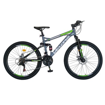 Bicicleta MTB de munte VELORS Matador JSX2660, Shimano, suspensie fata/spate GENIUS, roata 26 inch, frane pe disc, 21 VITEZE, gri cu verde Bicicleta MTB de munte VELORS Matador JSX2660, Shimano, suspensie fata/spate GENIUS, roata 26 inch, frane pe disc, 21 VITEZE, gri cu verde
