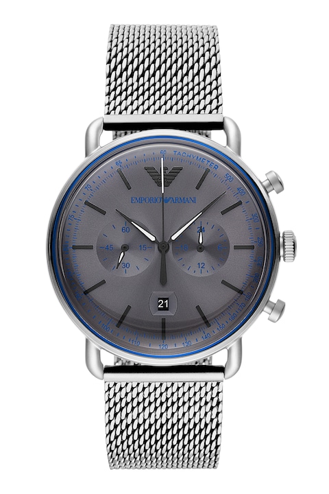 Emporio Armani, Иноксов часовник с кварц и верижка, Сребрист