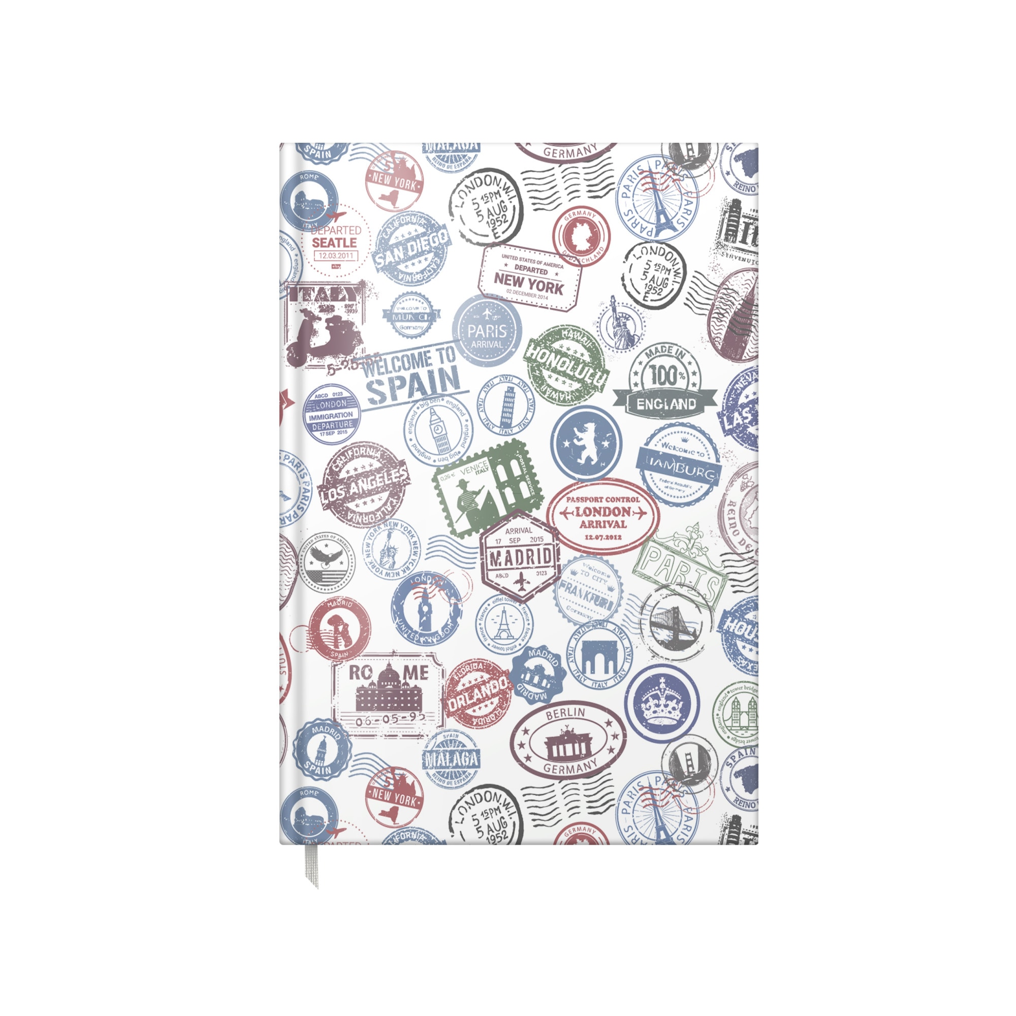Agenda A5 nedatata 100 file, Travel Stamps, coperta buretata lucioasa