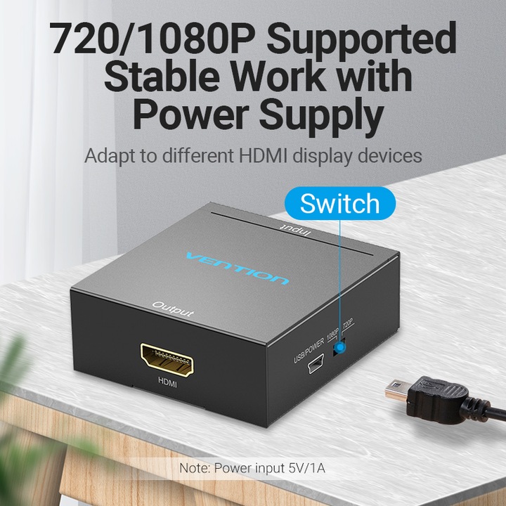 RCA - HDMI átalakító Black Metal Tipus, Vention
