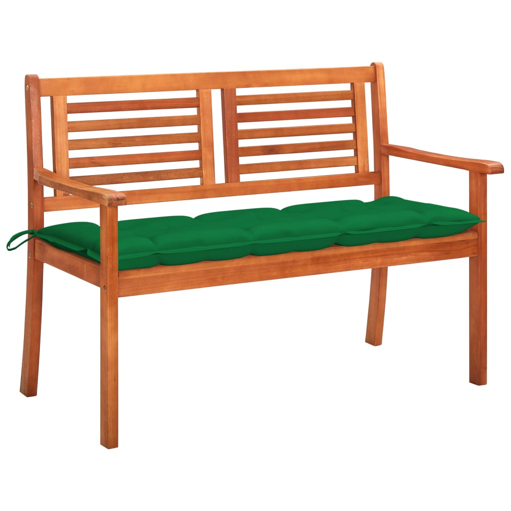 Banca de gradina cu 2 locuri cu perna vidaXL, Lemn masiv de eucalipt, 120 x 60 x 89 cm, Maro/Verde