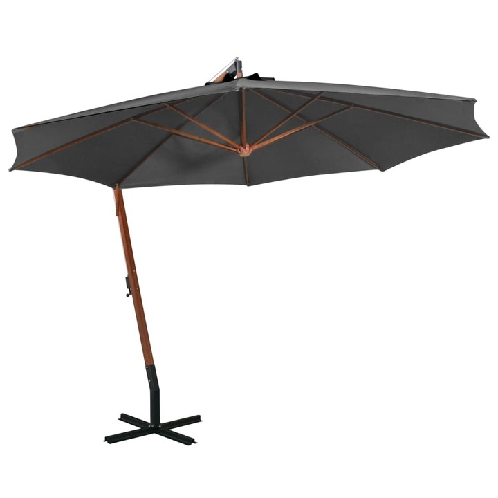 Umbrela in consola cu stalp vidaXL, antracit, 3,5x2,9 m, lemn de brad 313768