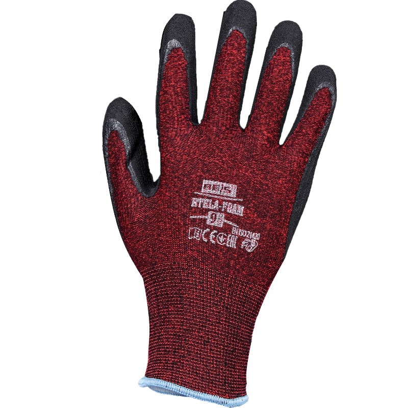 Set 3 manusi de protectie, Rtela-Foam, imersate in latex spumat, rezistenta la rupere si uzura, rosu/negru, marimea 7/S