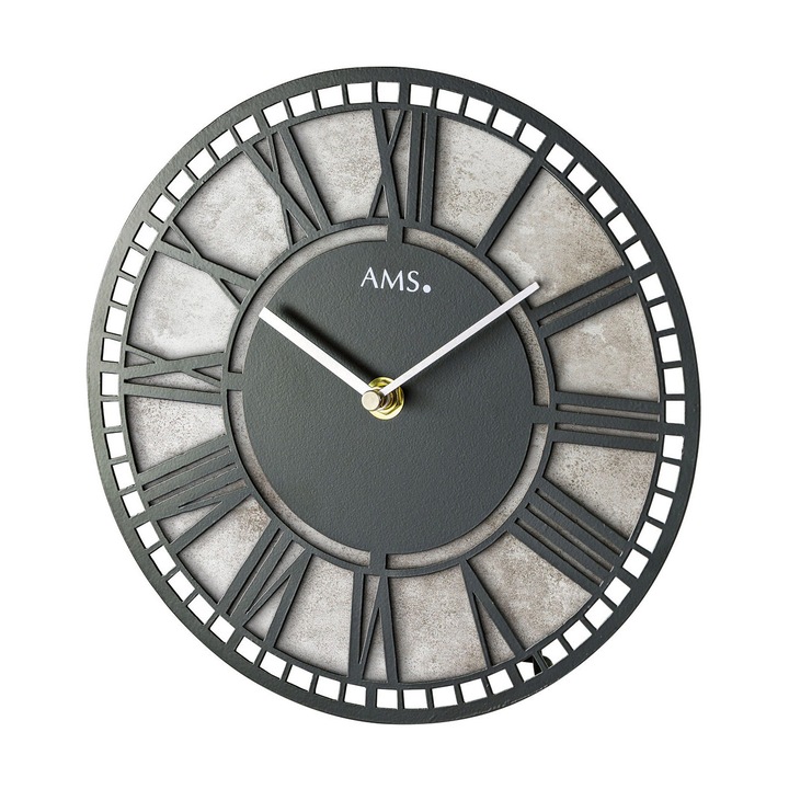 Стенен часовник ams 1233, кварцов, черен, аналогов, модерен