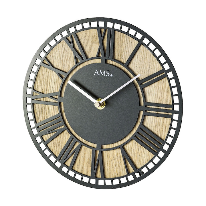 Стенен часовник ams 1231, кварцов, черен, аналогов, модерен