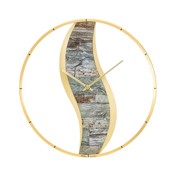 Стенен часовник ams 9645, кварцов, златен, аналогов, модерен