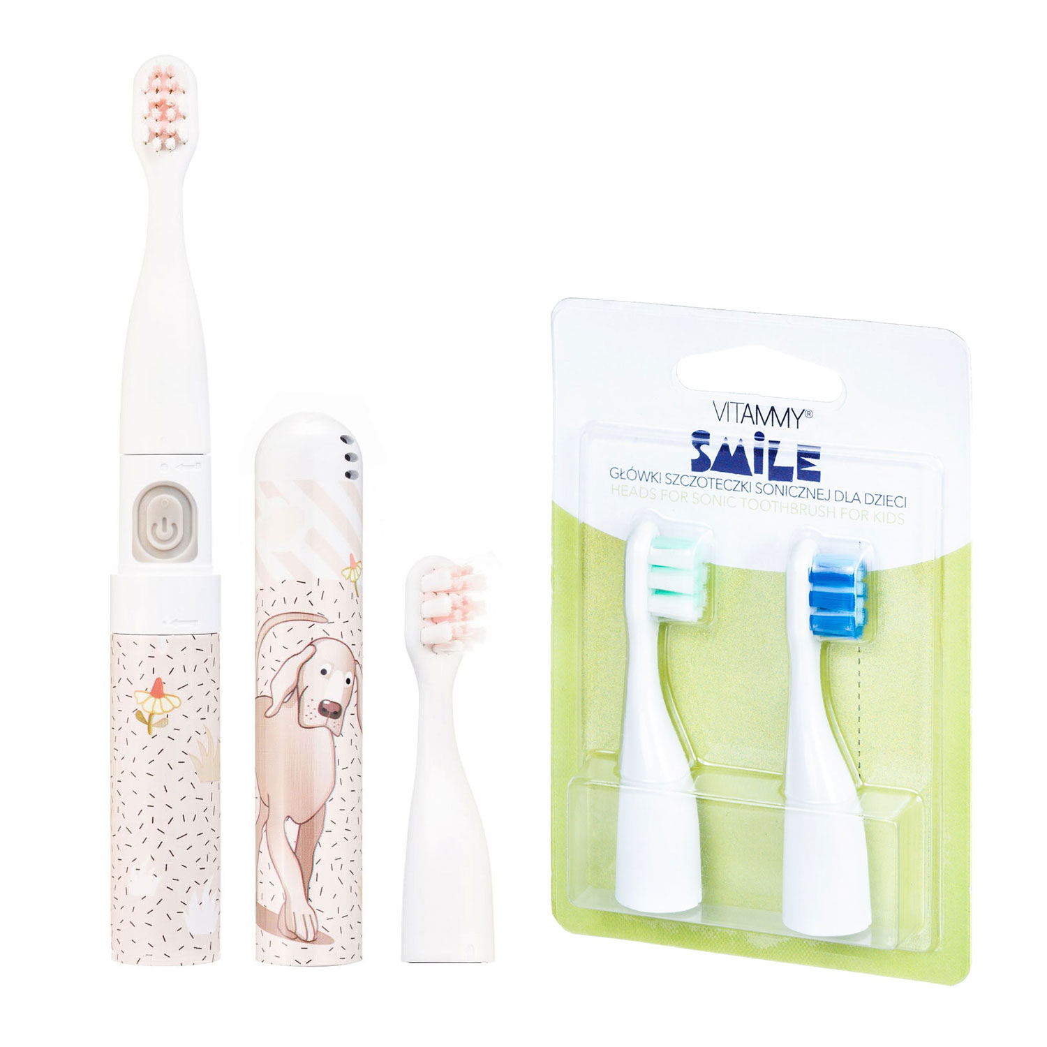 Set periuta de dinti electrica VITAMMY Smile, Animatie Catel, TB8041P plus 2 rezerve periuta Smile