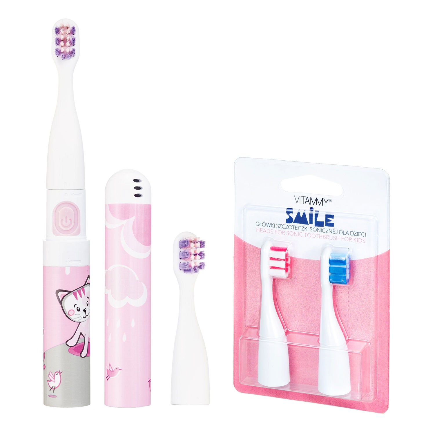 Set periuta de dinti electrica VITAMMY Smile, Animatie Pisicuta, TB8041C plus 2 rezerve periuta Smile