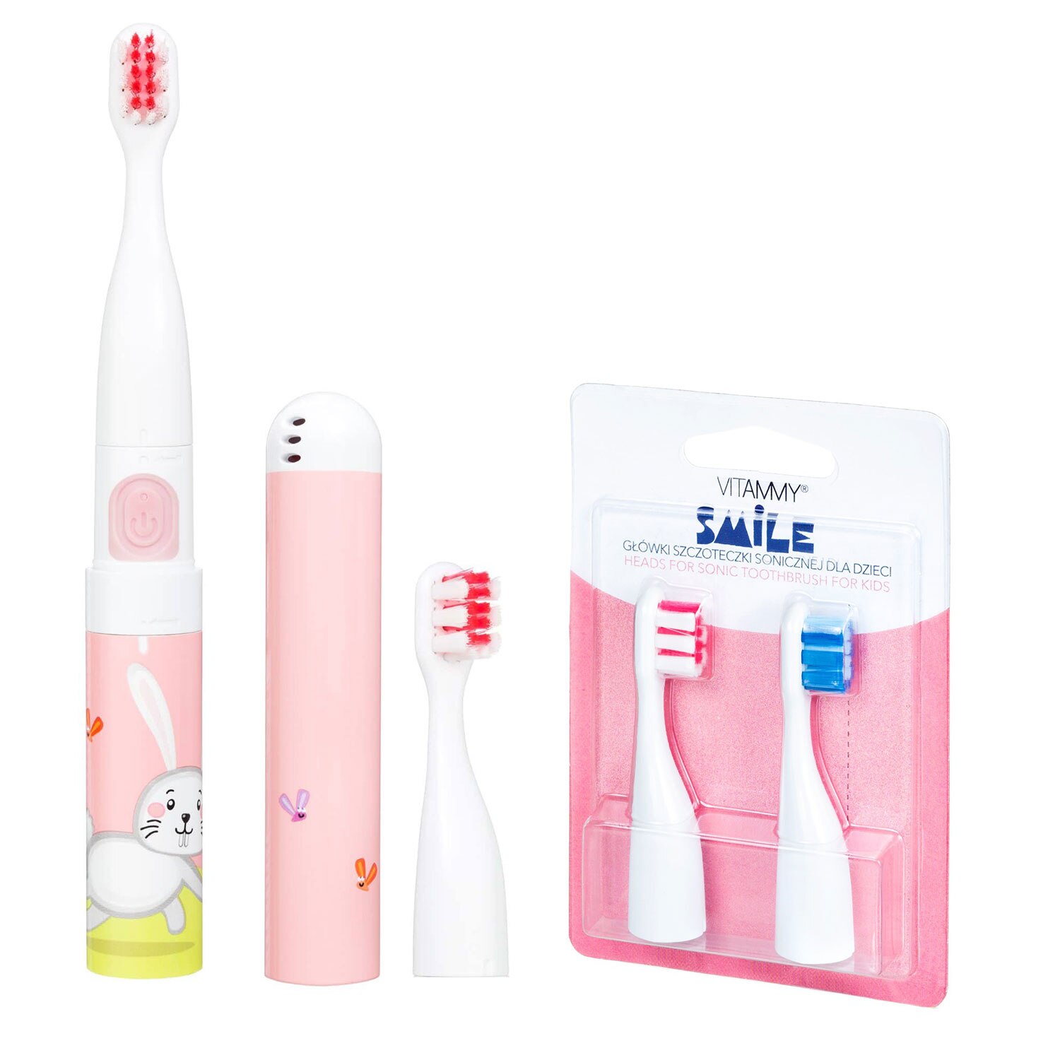 Set periuta de dinti electrica VITAMMY Smile, Animatie Iepuras plus 2 rezerve periuta Smile