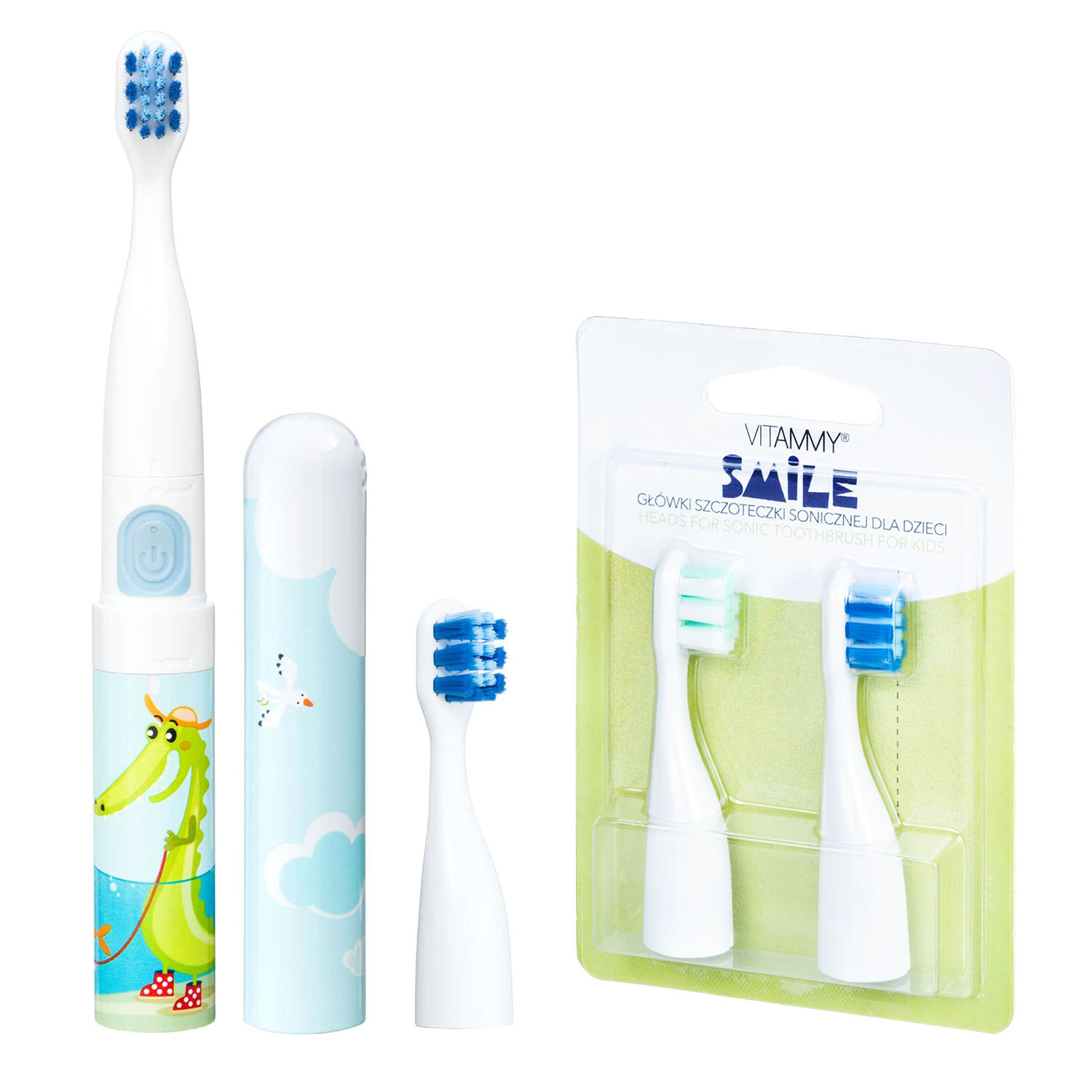 Set periuta de dinti electrica VITAMMY Smile, Animatie Crocodil plus 2 rezerve periuta Smile