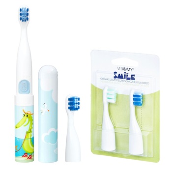 Set periuta de dinti electrica VITAMMY Smile, Animatie Crocodil plus 2 rezerve periuta Smile Set periuta de dinti electrica VITAMMY Smile, Animatie Crocodil plus 2 rezerve periuta Smile