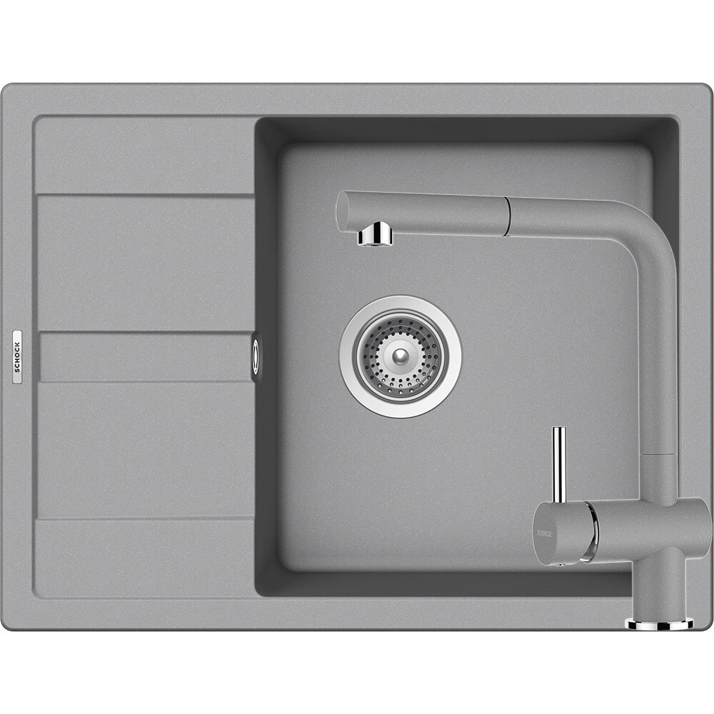 Kit chiuveta Schock Ronda D-100L 650 x 500 mm si baterie Schock Epos cu Dus Extractibil Croma Cristalite