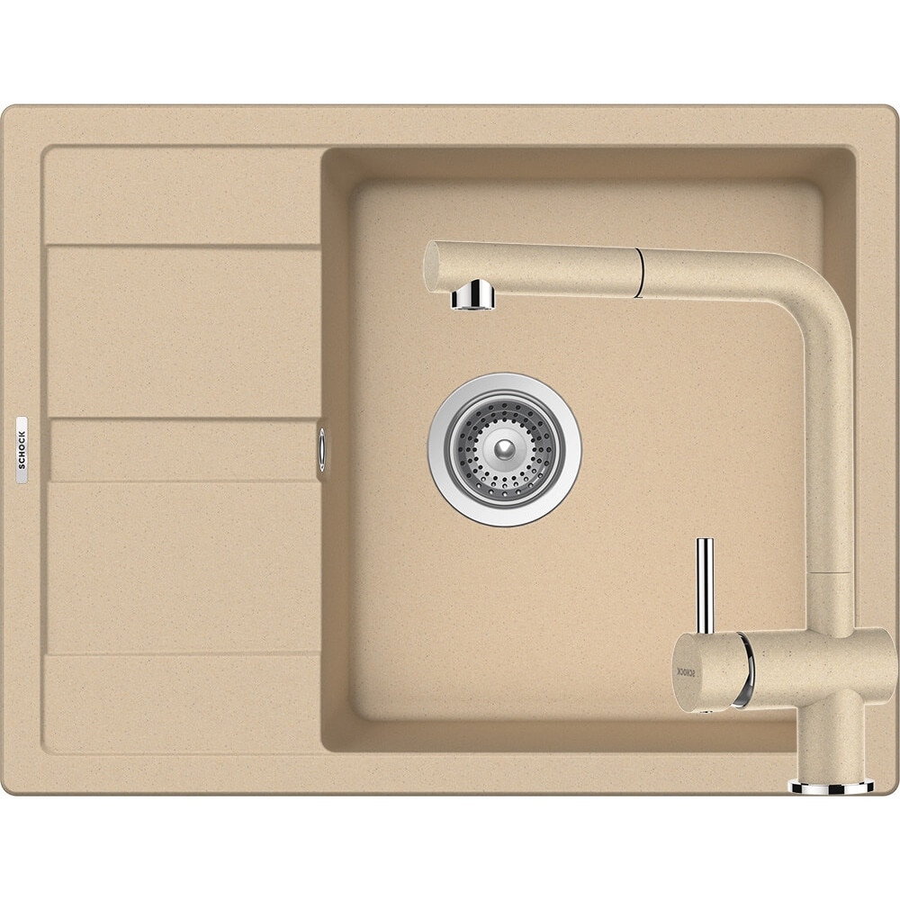 Kit chiuveta Schock Ronda D-100L 650 x 500 mm si baterie Schock Epos cu Dus Extractibil Moonstone Cristalite