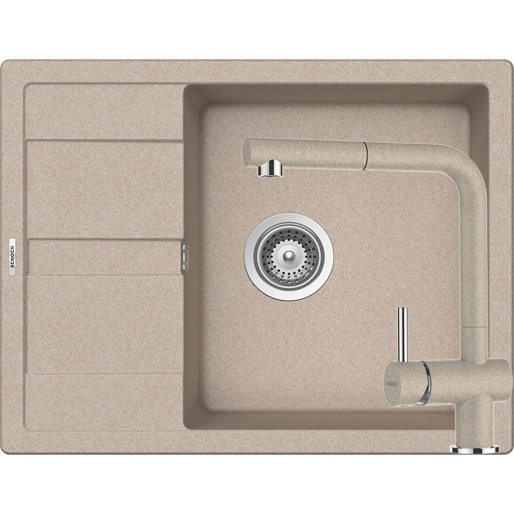 Kit chiuveta Schock Ronda D-100L 650 x 500 mm si baterie Schock Epos cu Dus Extractibil Sabbia Cristalite