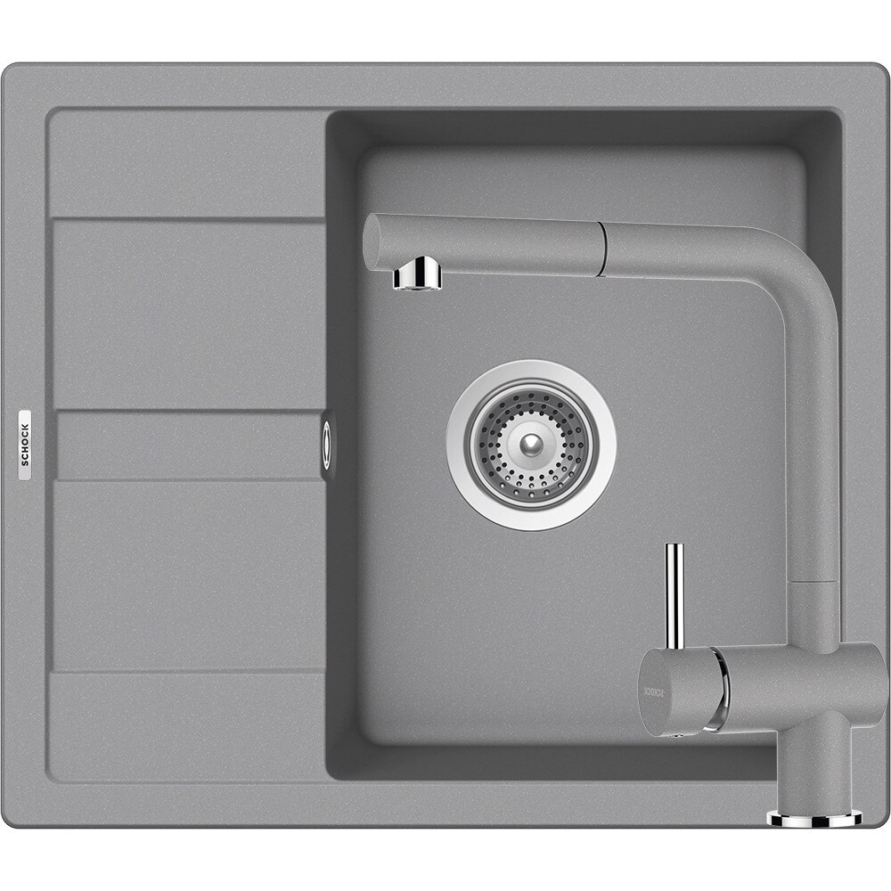 Kit chiuveta Schock Ronda D-100 580 x 500 mm si baterie Schock Epos cu Dus Extractibil Croma Cristalite