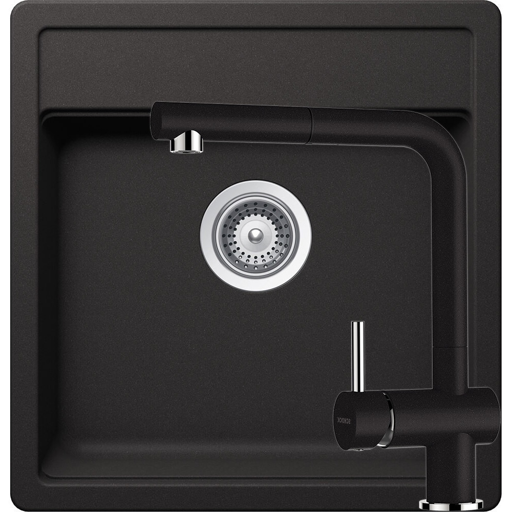 Kit chiuveta Schock Nemo N-100S 490 x 510 mm si baterie Schock Epos cu Dus Extractibil Nero Cristalite