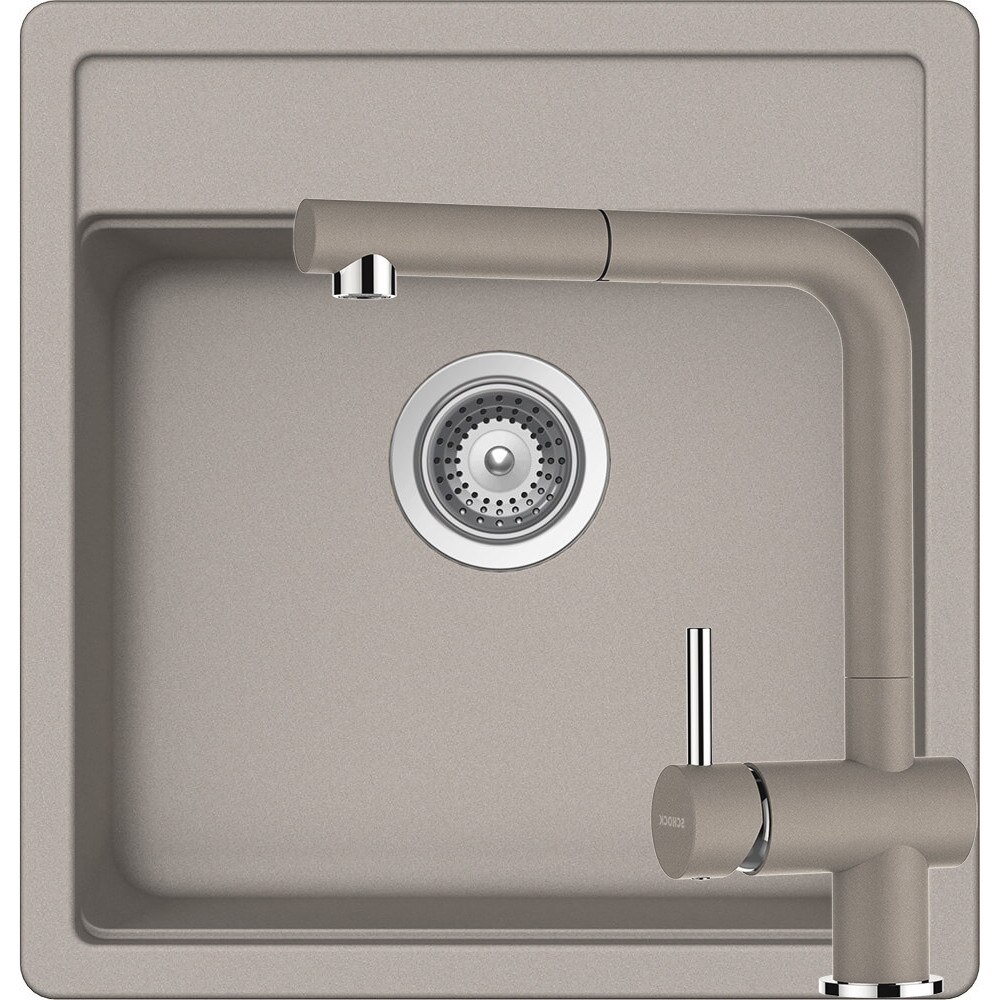 Kit chiuveta Schock Nemo N-100S 490 x 510 mm si baterie Schock Epos cu Dus Extractibil Beton Cristalite