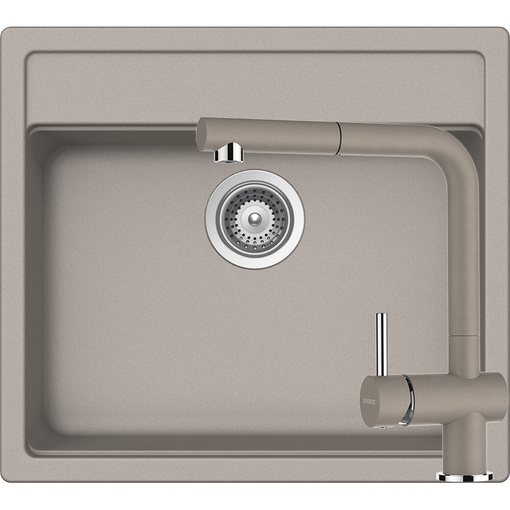 Kit chiuveta Schock Nemo N-100 570 x 510 mm si baterie Schock Epos cu Dus Extractibil Beton Cristalite