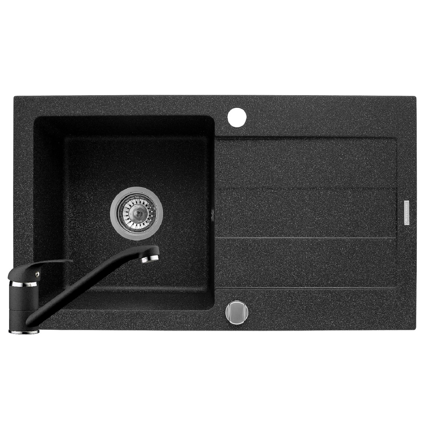 Pachet chiuveta si baterie Pyramis SPARTA, dimensiune 760x440mm, adancime 170mm, reversibila, pipa standard, finisaj Pyragranite negru