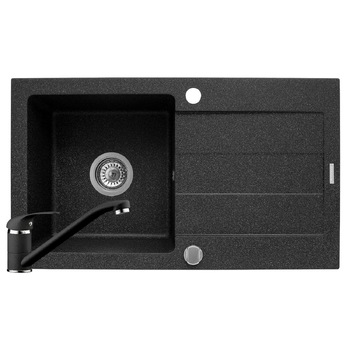 Pachet chiuveta si baterie Pyramis SPARTA, dimensiune 760x440mm, adancime 170mm, reversibila, pipa standard, finisaj Pyragranite negru Pachet chiuveta si baterie Pyramis SPARTA, dimensiune 760x440mm, adancime 170mm, reversibila, pipa standard, finisaj Pyragranite negru